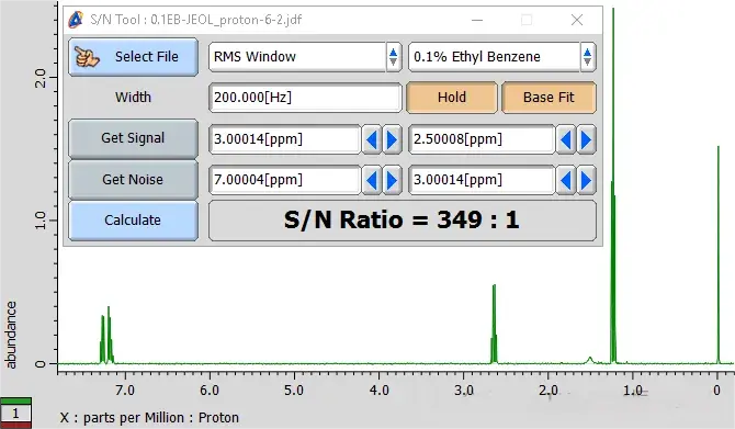 Brand B: Measured signal-to-noise ratio of 349:1 (sample not spinning)